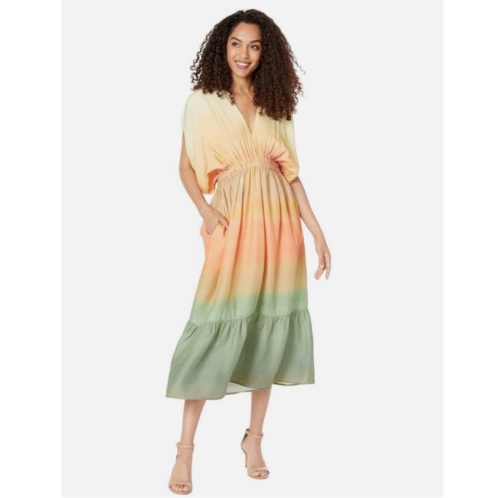 Marie Oliver Silk Blend Venus Caftan Yellow Green Orange Ombré Dress Kaftan